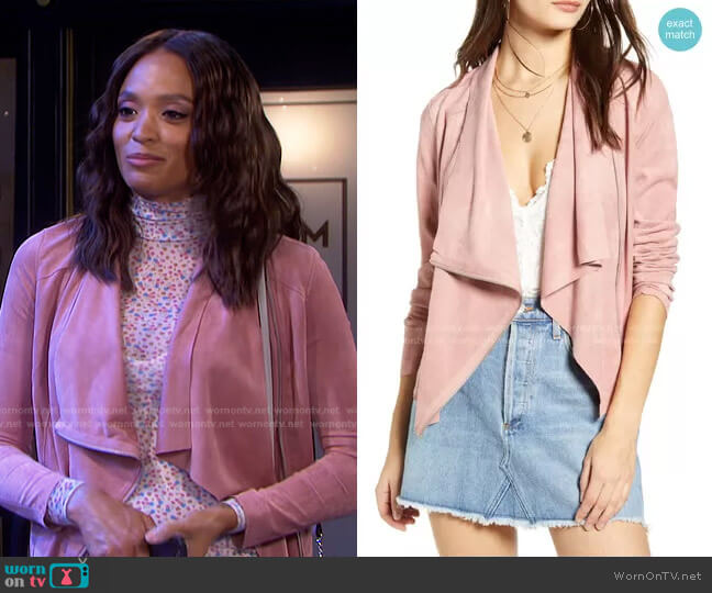 Blank NYC Drape Front Faux Suede Jacket in Dusty Rose worn by Lani Price (Sal Stowers) on Days of our Lives