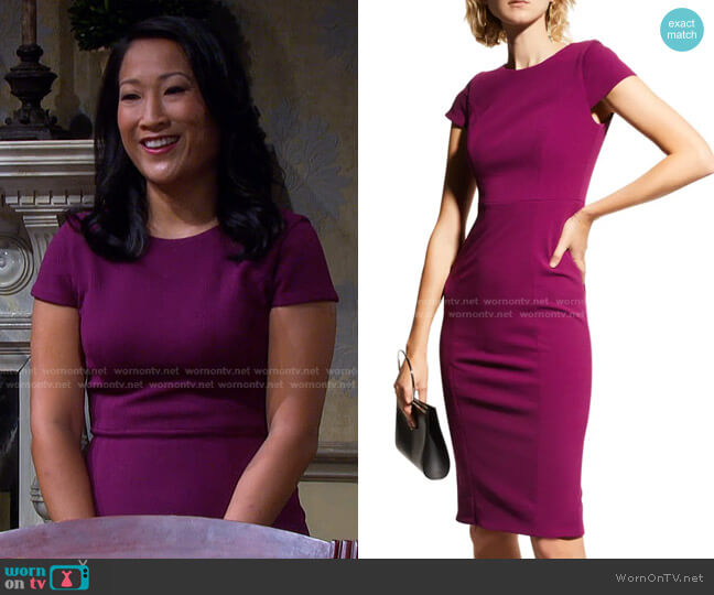Dress The Population Mila Cap-Sleeve Crepe Sheath Dress worn by Melinda Trask (Tina Huang) on Days of our Lives