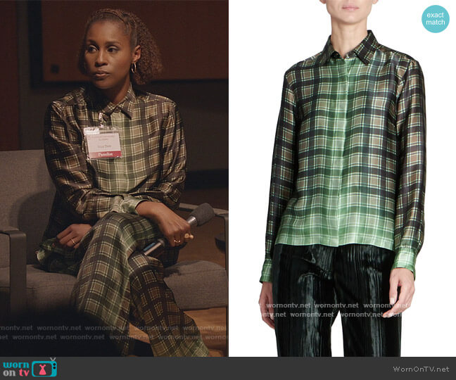 Dries Van Noten Ombre Plaid Satin Shirt worn by Issa Dee (Issa Rae) on Insecure