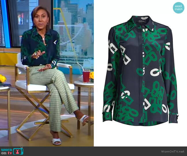 Lafayette 148 New York Duvall Link-Print Silk Blouse worn by Robin Roberts on Good Morning America
