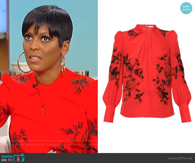 Erdem Fayola Floral-Printed Silk Top worn by Tamron Hall on Tamron Hall Show