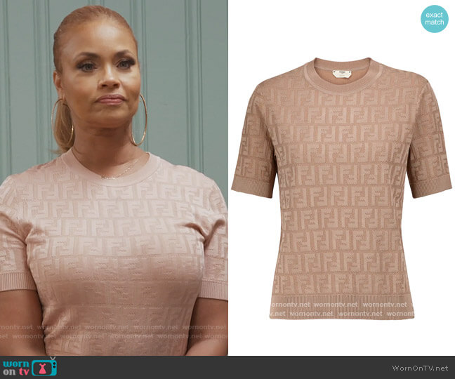 Fendi FF pattern knitted top worn by Gizelle Bryant on The Real Housewives of Potomac