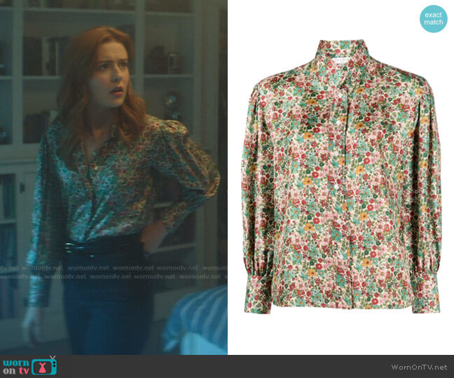 Sandro Faraday Floral Print Silk Button-Up Shirt worn by Nancy Drew (Kennedy McMann) on Nancy Drew