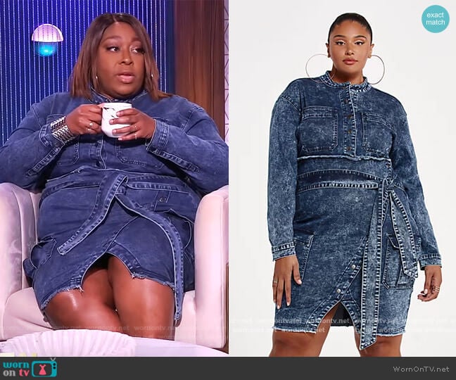 Fashion to Figure Marisa Tie Waist Denim Dress worn by Loni Love on The Real