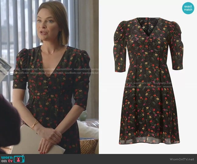The Kooples Floral-Print Dress with Gathered Shoulders worn by Taylor Rentzel (MacKenzie Meehan) on Bull