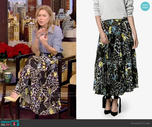 Erdem Floral Print Pleated Skirt worn by Kelly Ripa on Live with Kelly and Mark
