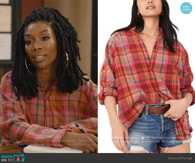 Free People Cotton Summer Daydream Plaid Shirt worn by Naomi (Brandy Norwood) on Queens