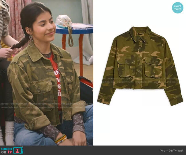 Topshop Frey Camouflage Jacket worn by Dawn Schafer (Kyndra Sanchez) on The Baby-Sitters Club