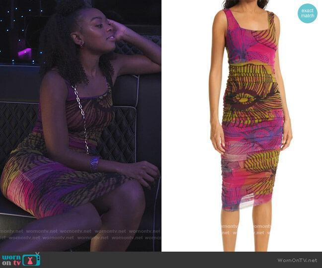 Fuzzi Begonia Ruched Mesh Dress worn by Nikki Vaughn (Alana Bright) on Our Kind of People