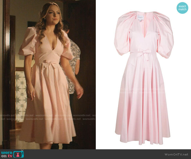 Giambattista Valli Bow-Embellished Flared Dress worn by Fallon Carrington (Elizabeth Gillies) on Dynasty