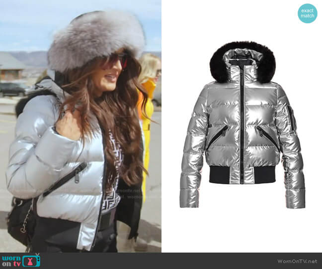 Goldbergh Aura Hooded Appliquéd Quilted Metallic Down Ski Jacket worn by Lisa Barlow on The Real Housewives of Salt Lake City
