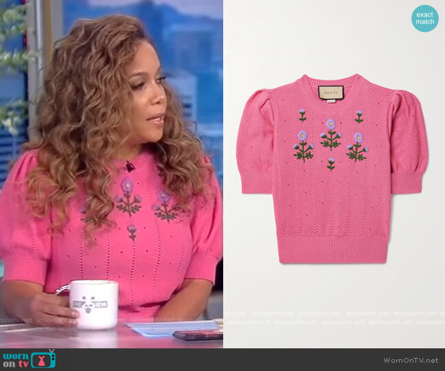 Gucci Floral Embroidery Knit Top worn by Sunny Hostin on The View