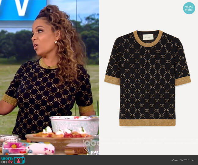 Gucci Metallic intarsia cotton-blend sweater worn by Sunny Hostin on The View