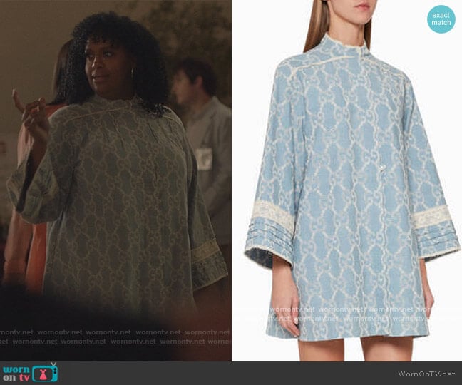 Gucci GG Embroidered Denim Dress with Lace worn by Kelli Prenny (Natasha Rothwell) on Insecure