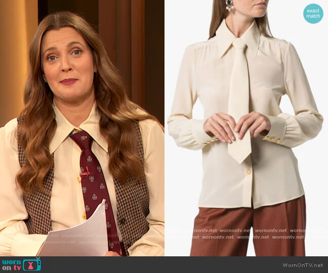 Gucci Removable Tie Shirt worn by Drew Barrymore on The Drew Barrymore Show
