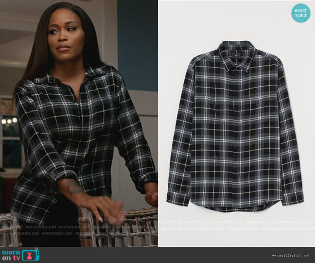 H&M Black Plaid Button Down Shirt worn by Brianna (Eve) on Queens