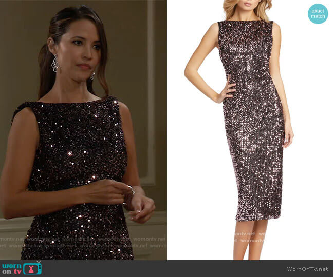 Ieena for Mac Duggal Back Ruffle Sequin Sheath Dress