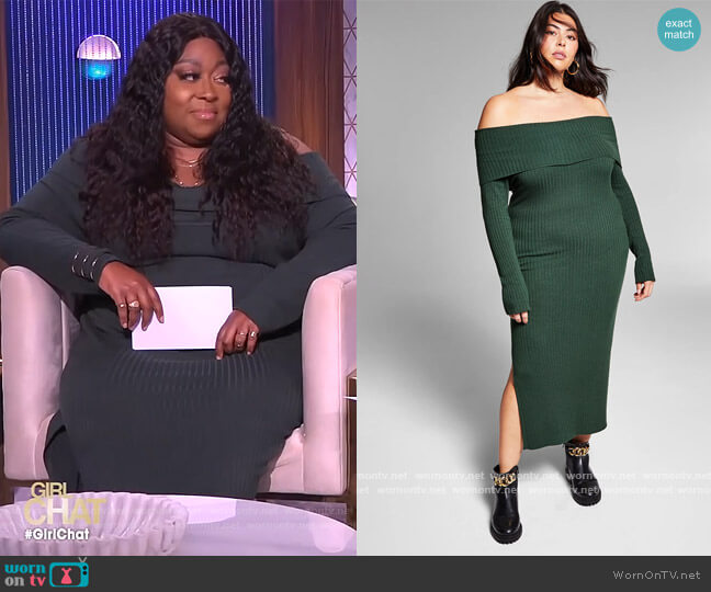INC International Concepts Jeannie Mai X INC Plus Size Off-the-Shoulder Dress worn by Loni Love on The Real