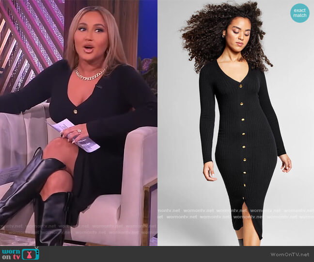 INC International Concepts Jeannie Mai X INC Jeannie Rib Button-Detail Midi Sweater Dress worn by Adrienne Houghton on The Real