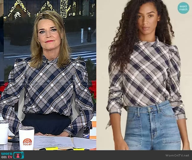 Veronica Beard Isabel Plaid Top worn by Savannah Guthrie on Today