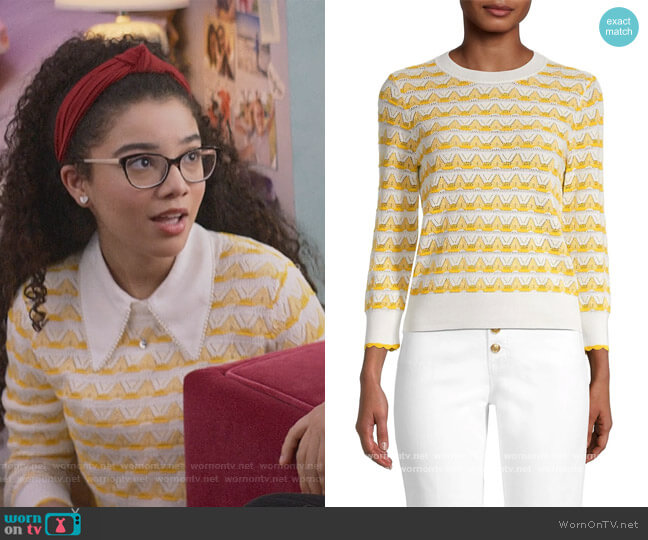 Kate Spade Striped Pointelle Sweater worn by Mary-Anne Spier (Malia Baker) on The Baby-Sitters Club