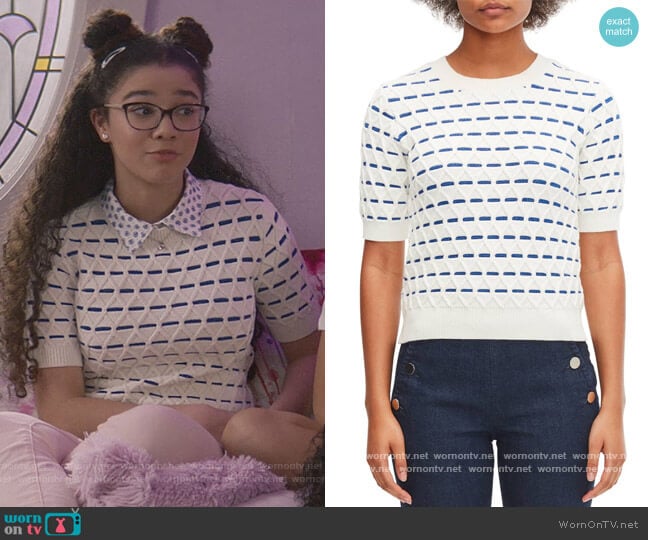 Kate Spade Striped Cable Sweater worn by Mary-Anne Spier (Malia Baker) on The Baby-Sitters Club