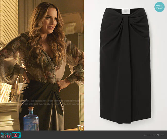Valentino Knotted Cady Midi Skirt worn by Fallon Carrington (Elizabeth Gillies) on Dynasty