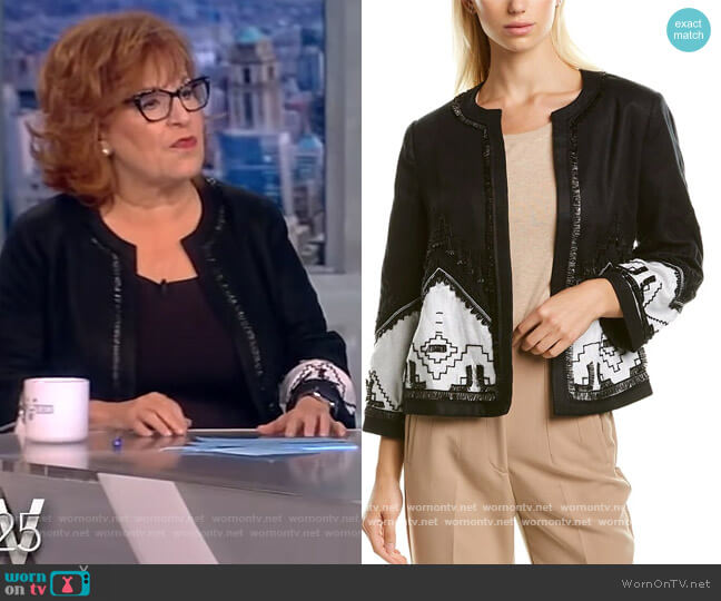 Kobi Halperin Contrast Linen-Blend Embroidered Jacket worn by Joy Behar on The View