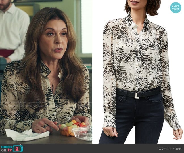Lafayette 148 New York Mattea Graphite-Print Blouse worn by Kit Voss (Jane Leeves) on The Resident