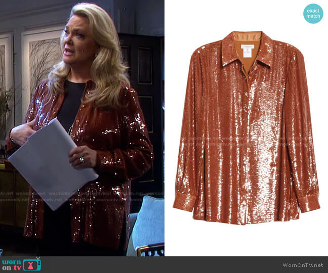 Lafayette 148 New York Ruxton Sequin Shirt worn by Anna DiMera (Leann Hunley) on Days of our Lives