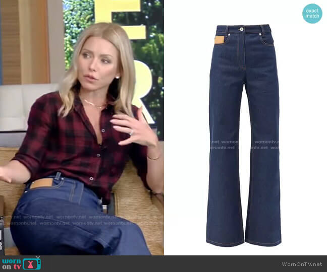 Paco Rabanne Leather-Patch High-Rise Flared Jeans worn by Kelly Ripa on Live with Kelly and Mark