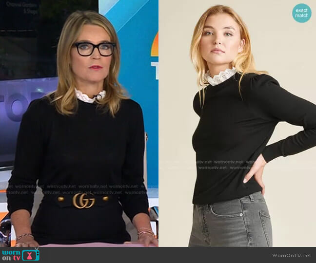 Veronica Beard Levina Eyelet Trim Sweater worn by Savannah Guthrie on Today