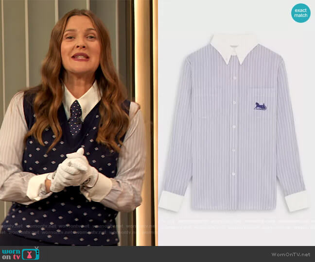 Celine Loose Shirt Sulky Striped Blouse worn by Drew Barrymore on The Drew Barrymore Show