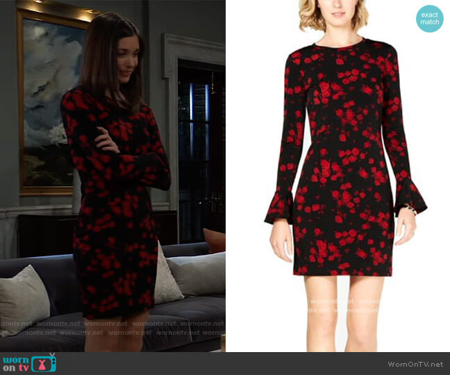 MICHAEL Michael Kors Eden Floral Print Bell Sleeves Flounce Dress worn by Willow Tait (Katelyn MacMullen) on General Hospital