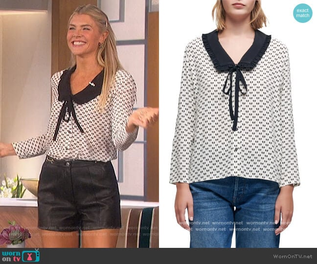 Maje Bow-Print Crepe Shirt worn by Amanda Kloots on The Talk
