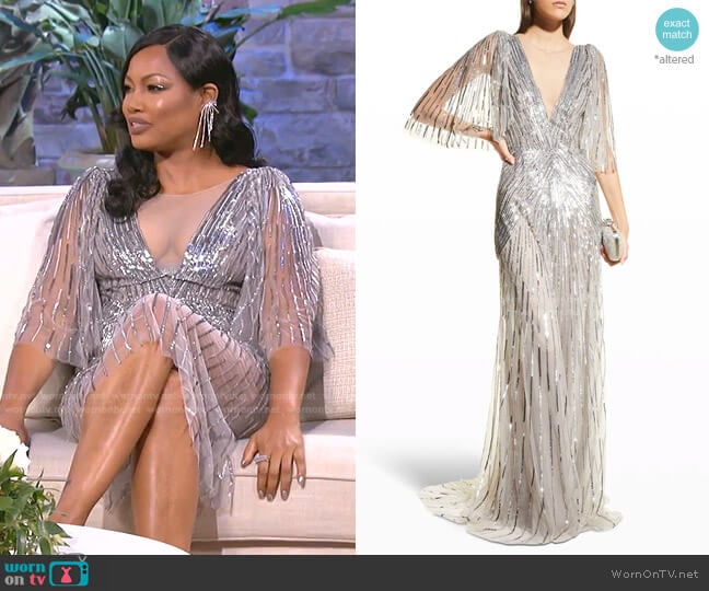 Monique Lhuillier Sequin Illusion Gown worn by Garcelle Beauvais on The Real Housewives of Beverly Hills