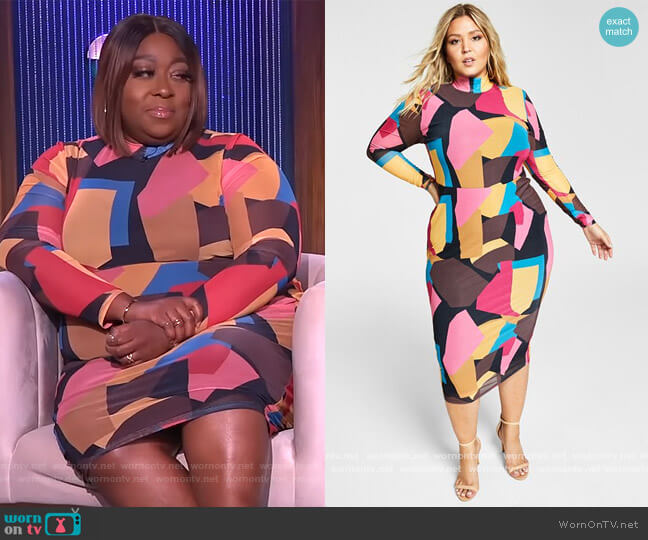Nina Parker Trendy Plus Size Mock-Neck Bodycon Dress worn by Loni Love on The Real