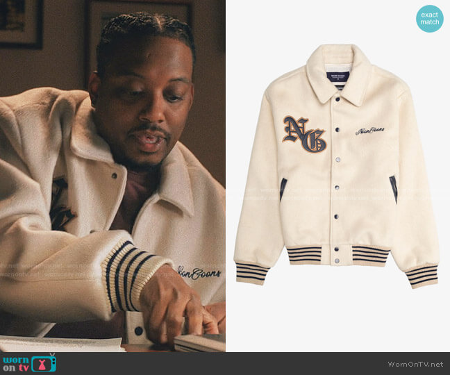 Noon Goons Wanderes Varsity Jacket worn by Yogi (Chris Powell) on Love Life