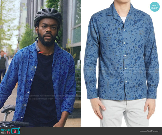 Officine Generale Dario Floral Cotton & Linen Button-Up Shirt worn by Marcus Watkins (William Jackson Harper) on Love Life