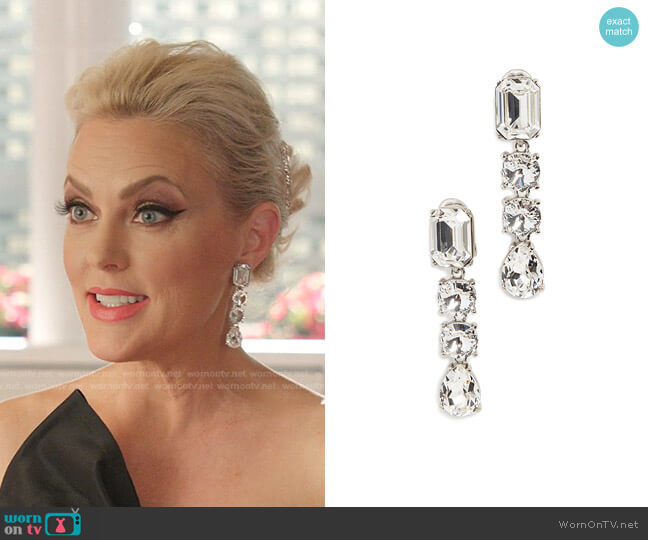 Oscar de la Renta Classic Crystal Large Drop Earrings worn by Alexis Carrington (Elaine Hendrix) on Dynasty