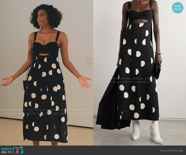 Proenza Schouler Cutout Polka Dot Crepe Midi Dress worn by Mia (Jessica Williams) on Love Life