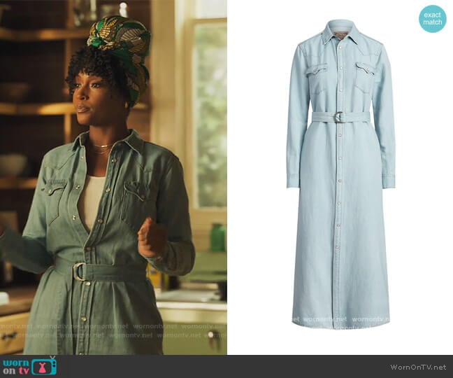 Polo Ralph Lauren Denim Midi Shirtdress worn by Angela Vaughn (Yaya DaCosta) on Our Kind of People