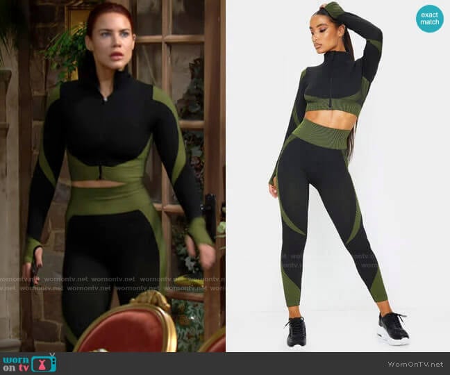 Pretty Little Thing Textured Cropped Zip Up Sports Top worn by Sally Spectra (Courtney Hope) on The Young and the Restless