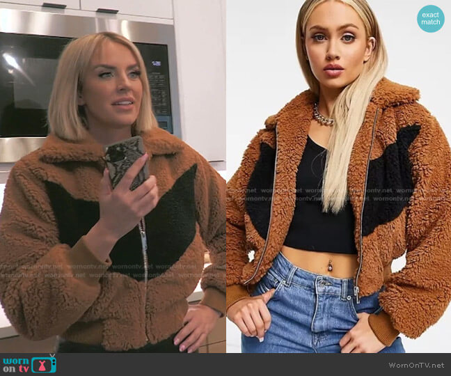QED London Cropped Teddy Jacket worn by Whitney Rose on The Real Housewives of Salt Lake City