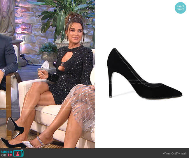 Rene' Caovilla Grace Velvet Pumps worn by Kyle Richards on The Real Housewives of Beverly Hills