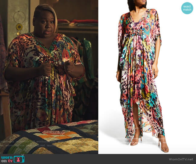Rickie Freeman For Teri Jon High-Low Chiffon Kaftan Gown