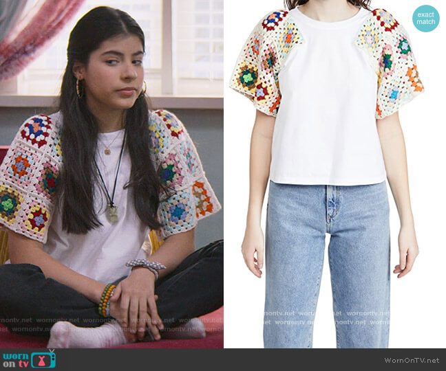 Sea Gabriela Crochet T Shirt worn by Dawn Schafer (Kyndra Sanchez) on The Baby-Sitters Club