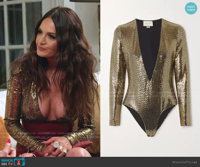 Gucci Sequined Tulle Bodysuit worn by Lisa Barlow on The Real Housewives of Salt Lake City