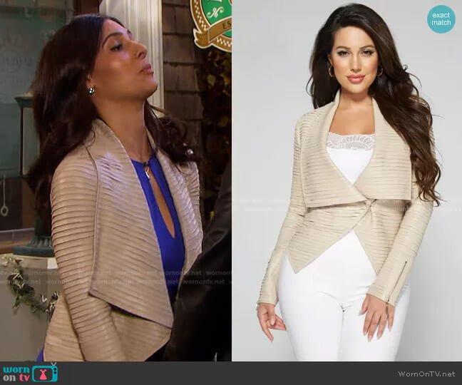 Guess Shayna Drape Leather Jacket worn by Gabi Hernandez (Camila Banus) on Days of our Lives