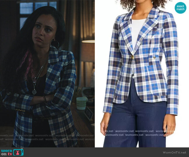 Smythe Duchess Plaid Blazer worn by Toni Topaz (Vanessa Morgan) on Riverdale